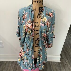 Umgee Blue Floral Open-Front Blouse